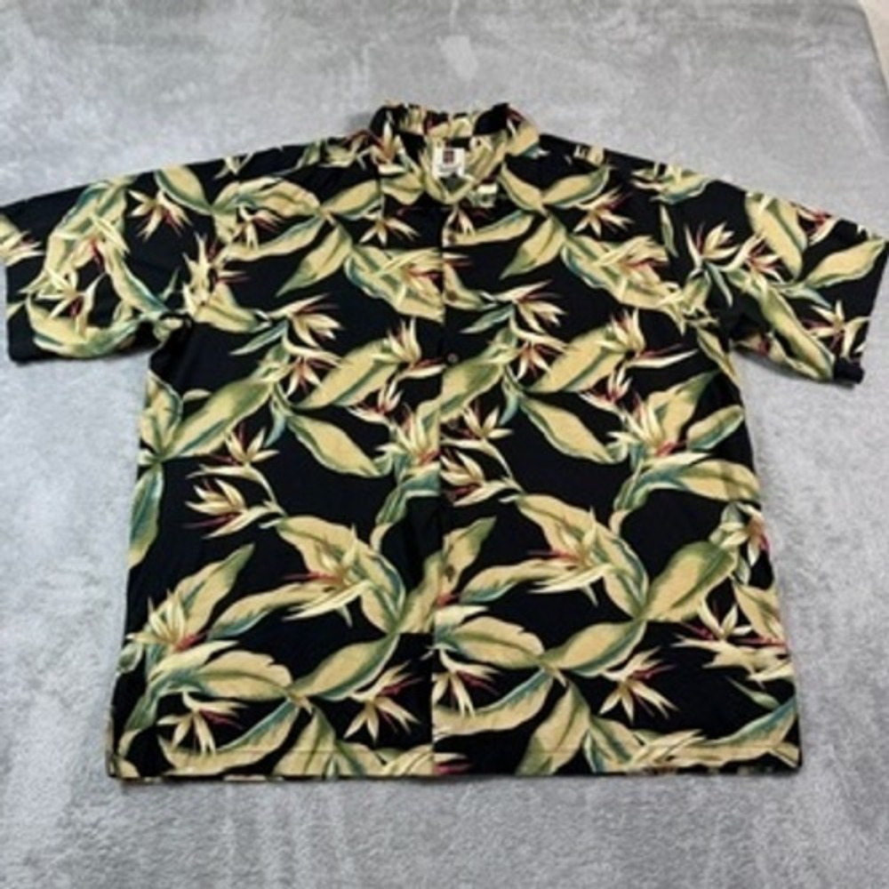 Vtg Tori Richard Button Up Shirt Mens 2XL Black Floral Bird of Paradise Vacation